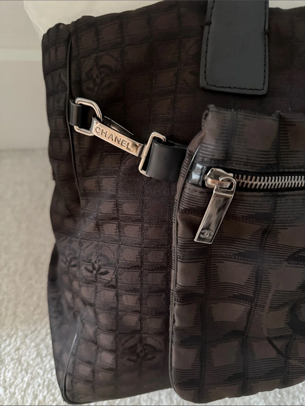 CHANEL Brown and Black travel Tote Bag with detachable mini pouch authentic